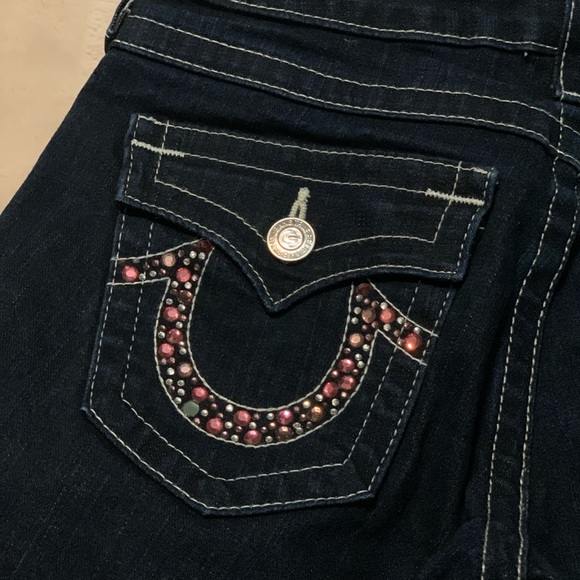 { True Religion } Pink Rhinestone Dark Wash Jeans - Picture 2 of 8